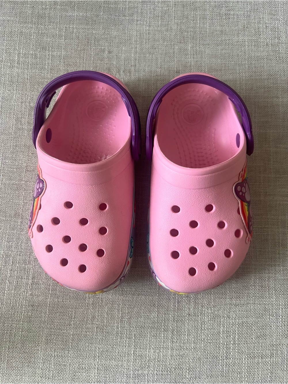 CROCS Pink butterfly clogs, girls/kids 10, strap, casual kidcore fairycore